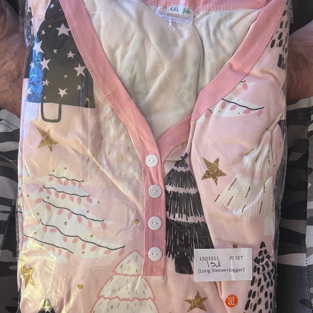 Pink Christmas Tree long sleeve jogger style pants.